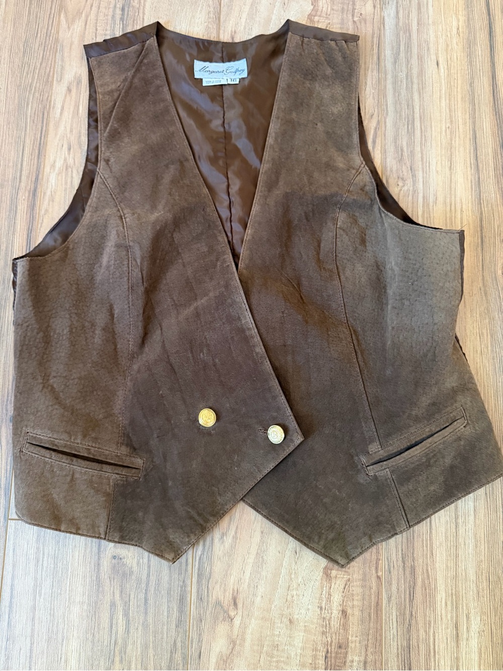 Vintage Margaret Godfrey Brown 100% Leather Suede Vest